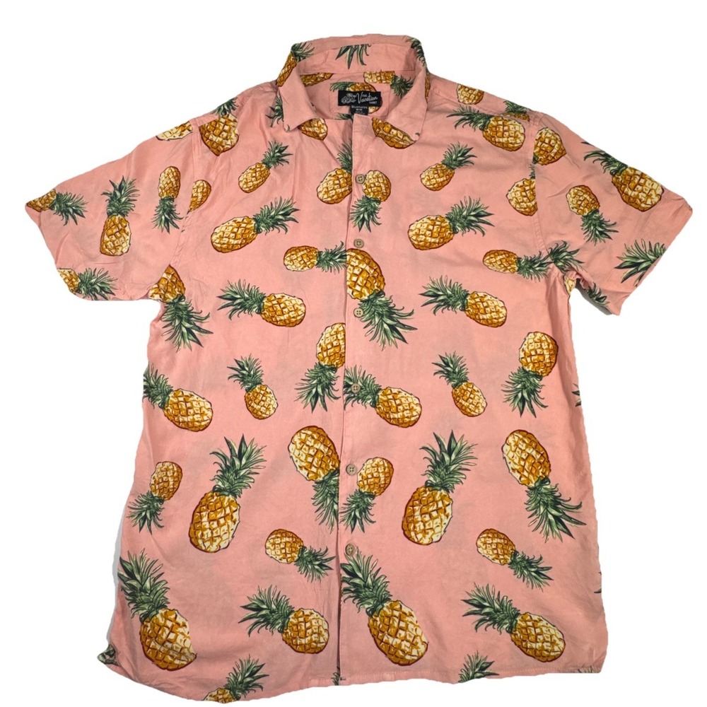 Bluenotes The Vacation Shirt Pineapple Print Short Sleeve Button Down M Pink